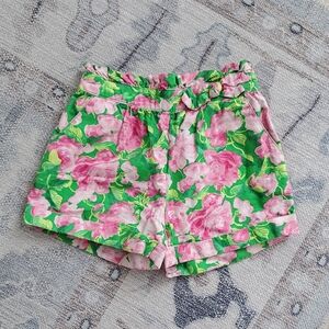 Janie and Jack Girls Pink Green Flower Elastic Waist Pull-on Bow Shorts Sz6